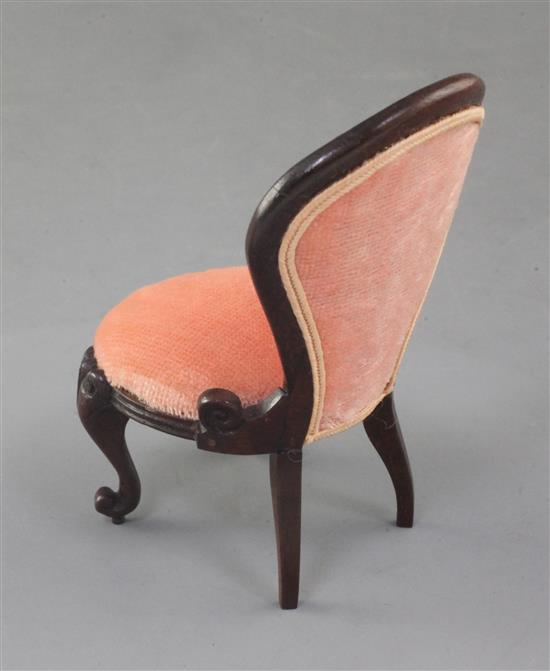 Denis Hillman. A Victorian style mahogany miniature balloon-back nursing chair, height 3.5in.